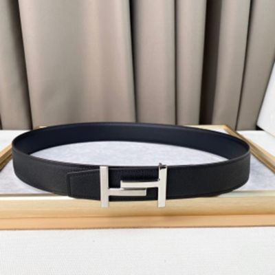 1:1  Hermes  Black Leather Belt   with Silver "H" buckle Montaged 3.8cm